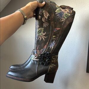 Floral Patterned Knee-High Women's Boots